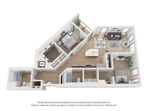 Floor plan for 2 beds, 2 baths, 1256 sqft
